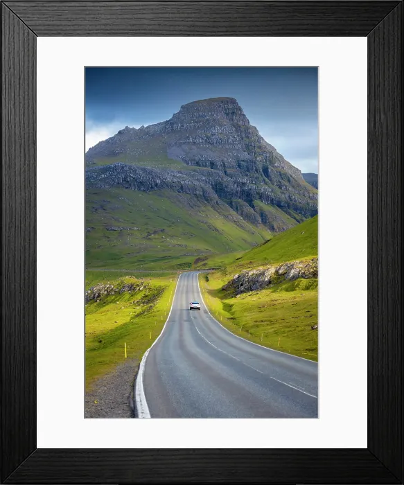 Framed Print : Road leading to Stiojafjall mountain. Streymoy island, Faroe Islands, Denmark Framed Print : Road leading to Stiojafjall mountain. Streymoy island, Faroe Islands, Denmark