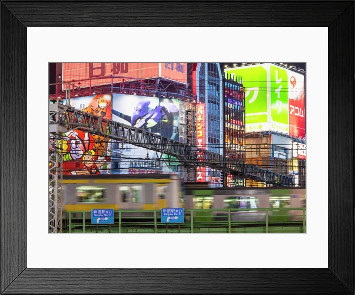 Framed Print : Trains crossing railway bridge, Shinjuku, Tokyo, Japan Framed Print : Trains crossing railway bridge, Shinjuku, Tokyo, Japan