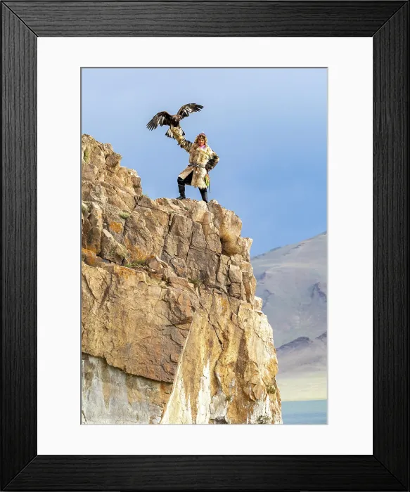 Framed Print : Kazakh Eagle with his trained golden eagle, posing on a clifftop, Lake Tolbo, Bayan-Ulgii Province, Western Mongolia, Asia Framed Print : Kazakh Eagle with his trained golden eagle, posing on a clifftop, Lake Tolbo, Bayan-Ulgii Province, Western Mongolia, Asia