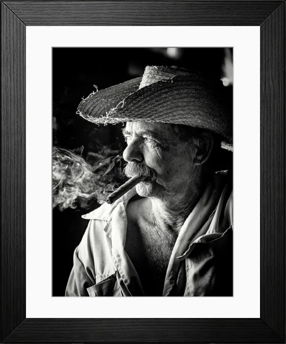 Framed Print : Portrait of a tobacco farmer, smoking. a cigar, Vinales Valley, Pinar del Rio Province, Cuba, Caribbean