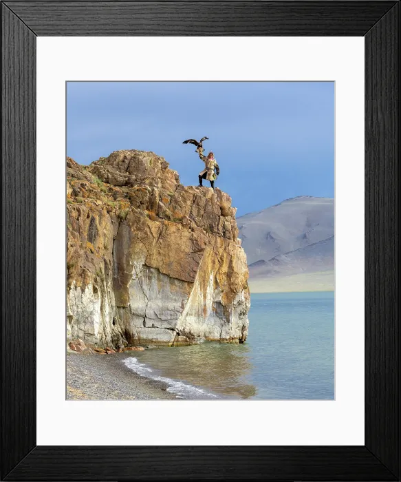 Framed Print : Kazakh Eagle with his trained golden eagle, posing on a clifftop, Lake Tolbo, Bayan-Ulgii Province, Western Mongolia, Asia Framed Print : Kazakh Eagle with his trained golden eagle, posing on a clifftop, Lake Tolbo, Bayan-Ulgii Province, Western Mongolia, Asia