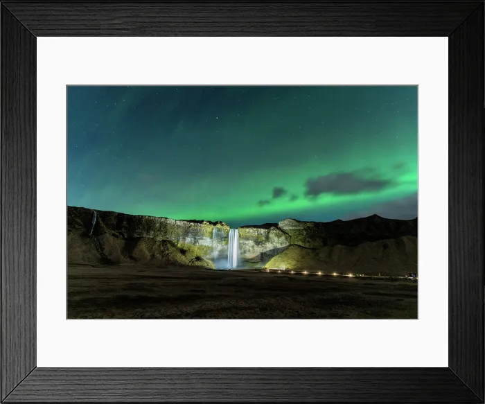 Framed Print : Aurora borealis is growing over the Seljalandsfoss: Southern Iceland Framed Print : Aurora borealis is growing over the Seljalandsfoss: Southern Iceland