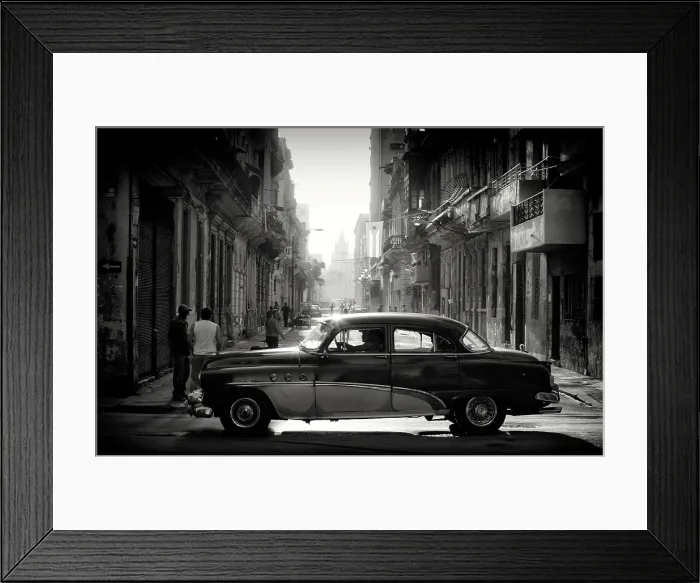Framed Print : Old American cars on a street at sunrise, Havana Centro, Havana, Cuba, Caribbean