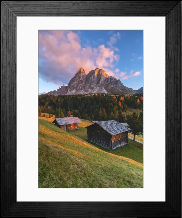 Framed Print : Sunset from Erbe pass in autumn, Bolzano province in Trentino Alto Adige, Italy Framed Print : Sunset from Erbe pass in autumn, Bolzano province in Trentino Alto Adige, Italy