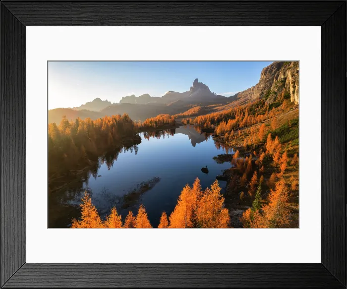 Framed Print : Federa lake Aerial view in autumn, Belluno province, Cortina d'ampezzo, Veneto district in Italy Framed Print : Federa lake Aerial view in autumn, Belluno province, Cortina d'ampezzo, Veneto district in Italy