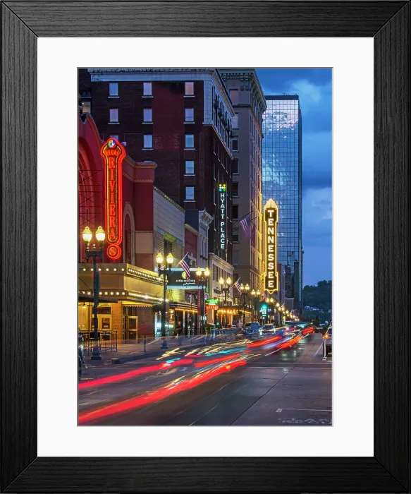 Framed Print : USA, Knoxville, Tennessee, South Gay Street, Tennessee Theater, Downtown, Dusk
