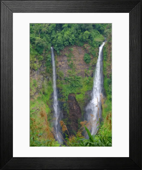 Framed Print : Laos, Champasak Province, Bolaven Plateau, Tad Fane waterfall, twin waterfalls falling in tropical rainforest Framed Print : Laos, Champasak Province, Bolaven Plateau, Tad Fane waterfall, twin waterfalls falling in tropical rainforest