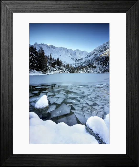 Framed Print : Winter sunrise over Aviolo lake in Vezza d'Oglio, Brescia province in Lombardy district, Italy Framed Print : Winter sunrise over Aviolo lake in Vezza d'Oglio, Brescia province in Lombardy district, Italy