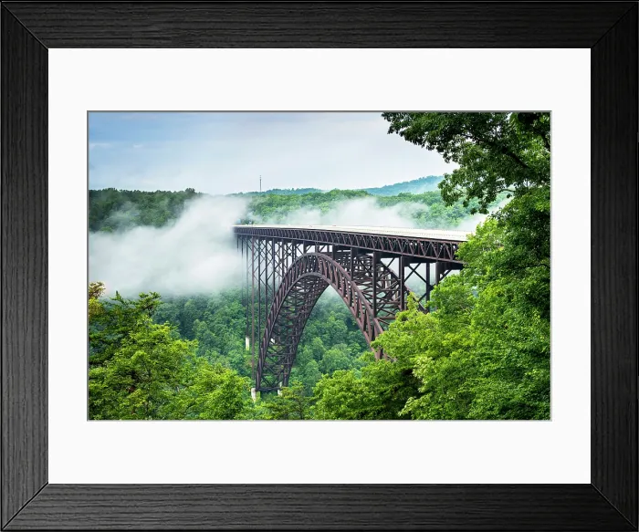 Framed Print : USA, Fayetteville, West Virginia, Appalachian Mountains, New River Gorge Bridge Enveloped In Fog, Steel Arch Bridge Over The New River Gorge Framed Print : USA, Fayetteville, West Virginia, Appalachian Mountains, New River Gorge Bridge Enveloped In Fog, Steel Arch Bridge Over The New River Gorge