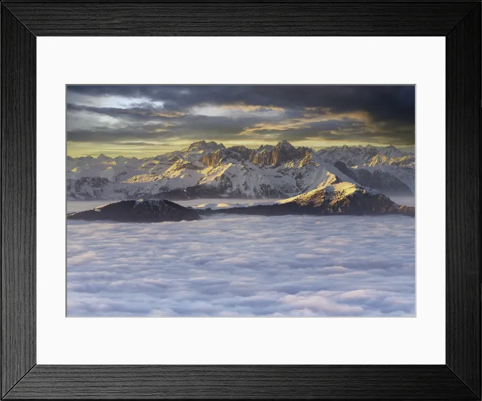 Framed Print : Presolana above the clouds, Bergamo province in Lombardy district, Italy Framed Print : Presolana above the clouds, Bergamo province in Lombardy district, Italy