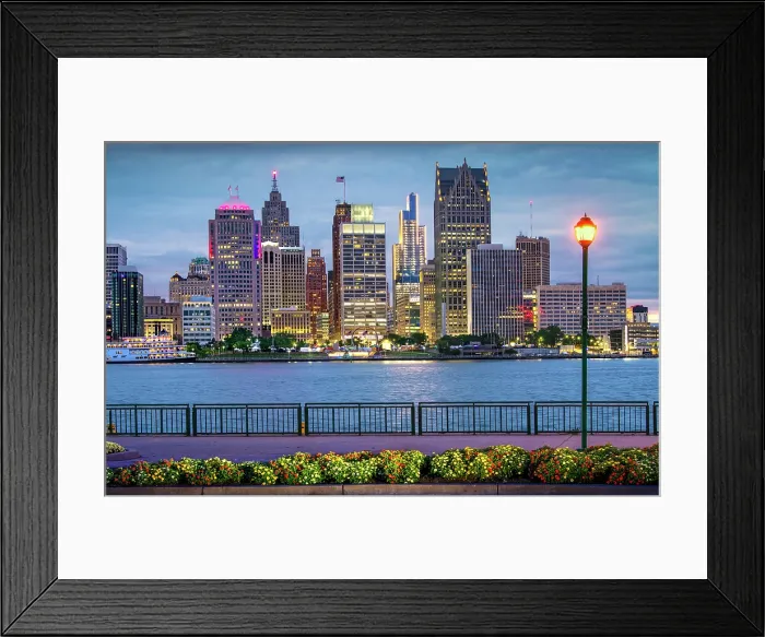 Framed Print : USA, Detroit, Michigan, Skyline View From Windsor, Canada Riverfront Trail, Across The Detroit River, New Hudson Building Framed Print : USA, Detroit, Michigan, Skyline View From Windsor, Canada Riverfront Trail, Across The Detroit River, New Hudson Building