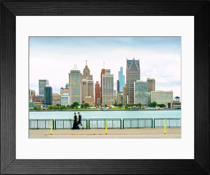 Framed Print : USA, Detroit, Michigan, Skyline View From Windsor, Canada Riverfront Trail, Across The Detroit River, New Hudson Building Framed Print : USA, Detroit, Michigan, Skyline View From Windsor, Canada Riverfront Trail, Across The Detroit River, New Hudson Building