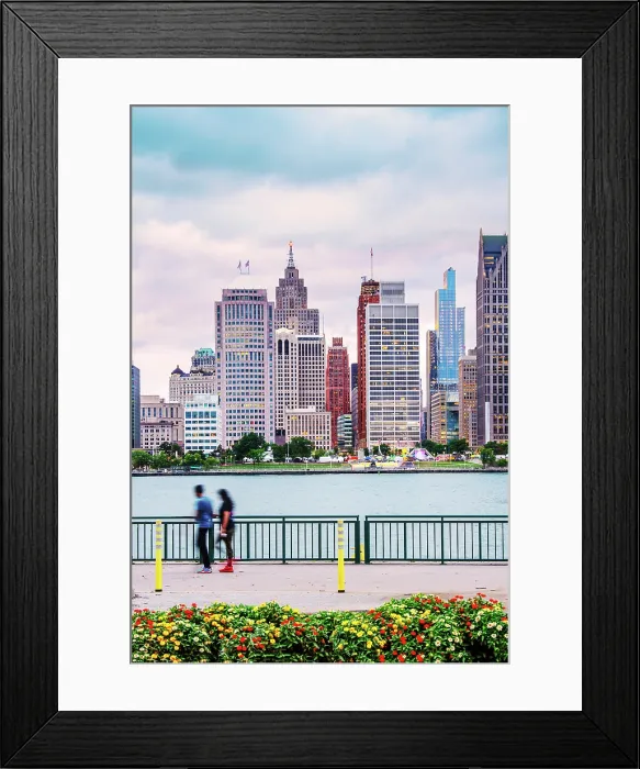 Framed Print : USA, Detroit, Michigan, Skyline View From Windsor, Canada Riverfront Trail, Across The Detroit River, New Hudson Building Framed Print : USA, Detroit, Michigan, Skyline View From Windsor, Canada Riverfront Trail, Across The Detroit River, New Hudson Building