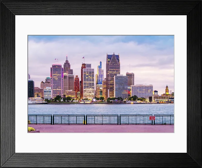 Framed Print : USA, Detroit, Michigan, Skyline View From Windsor, Canada Riverfront Trail, Across The Detroit River, New Hudson Building Framed Print : USA, Detroit, Michigan, Skyline View From Windsor, Canada Riverfront Trail, Across The Detroit River, New Hudson Building