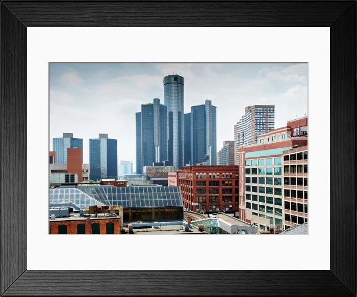 Framed Print : USA, Detroit, Michigan, Renaissance Center Looms Over Downtown, Also Known As The RenCen, General Motors Headquarters Framed Print : USA, Detroit, Michigan, Renaissance Center Looms Over Downtown, Also Known As The RenCen, General Motors Headquarters