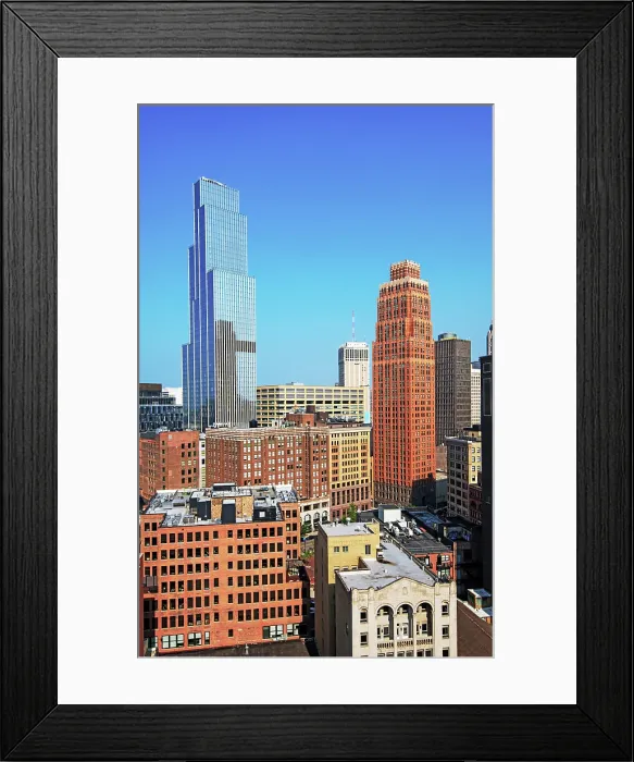 Framed Print : USA, Detroit, Michigan, New Modern Hudson Building Rises Above The Detroit Skyline, The Art Deco 1920's David Stott Building Rises To the Right Framed Print : USA, Detroit, Michigan, New Modern Hudson Building Rises Above The Detroit Skyline, The Art Deco 1920's David Stott Building Rises To the Right