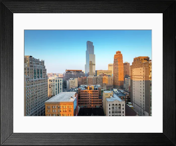 Framed Print : USA, Detroit, Michigan, New Modern Hudson Building Rises Above The Detroit Skyline, The Art Deco 1920's David Stott Building Rises To the Right Framed Print : USA, Detroit, Michigan, New Modern Hudson Building Rises Above The Detroit Skyline, The Art Deco 1920's David Stott Building Rises To the Right