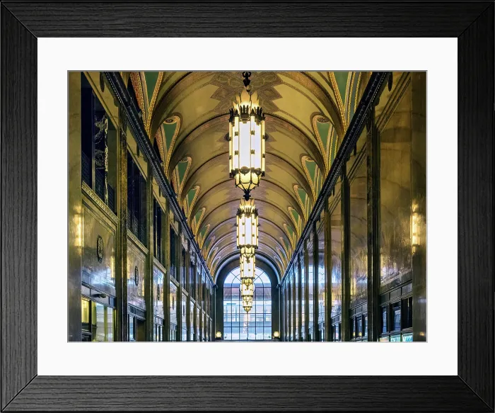 Framed Print : USA, Detroit, Michigan, 1920's Fisher Building, Art Deco Chandeliers, Vaulted Mosaic Lobby Ceiling, National Historic Landmark