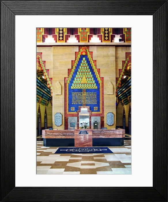 Framed Print : USA, Detroit, Michigan, Pine Tree Mosaic, Lobby of the 1920's Art Deco Guardian Building, National Historic Landmark