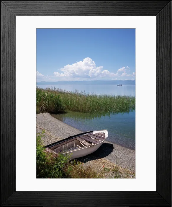Framed Print : Boats on Lake Ohrid and the church of St John at Kaneo beyond, Lake Ohrid, Ohrid, North Macedonia on Lake Ohrid, Ohrid, North Macedonia Framed Print : Boats on Lake Ohrid and the church of St John at Kaneo beyond, Lake Ohrid, Ohrid, North Macedonia on Lake Ohrid, Ohrid, North Macedonia