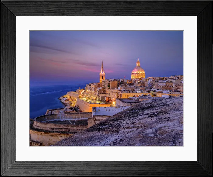 Framed Print : Skyline with Basilica of our Lady of Mount Carmel Dome and St.Pauls Anglican Cathedral Spire, Valletta, Malta Framed Print : Skyline with Basilica of our Lady of Mount Carmel Dome and St.Pauls Anglican Cathedral Spire, Valletta, Malta