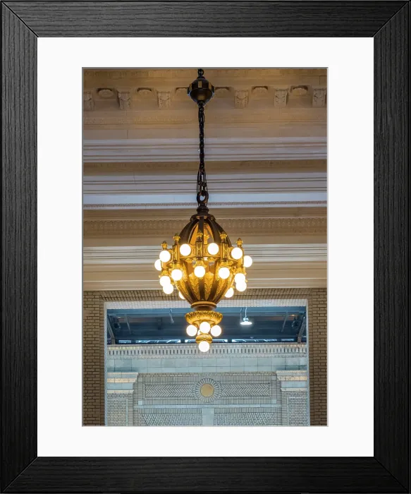 Framed Print : USA, Detroit, Michigan, Restored 1913 Michigan Central Train Station, Ticket Lobby Chandelier, Beaux-Arts Structure Restored As Mixed Use Offices Framed Print : USA, Detroit, Michigan, Restored 1913 Michigan Central Train Station, Ticket Lobby Chandelier, Beaux-Arts Structure Restored As Mixed Use Offices