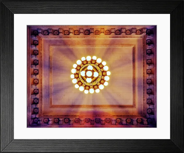 Framed Print : USA, Detroit, Michigan, Restored 1913 Michigan Central Train Station, Looking Up At Ticket Lobby Chandelier, Beaux-Arts Structure Restored As Mixed Use Offices Framed Print : USA, Detroit, Michigan, Restored 1913 Michigan Central Train Station, Looking Up At Ticket Lobby Chandelier, Beaux-Arts Structure Restored As Mixed Use Offices