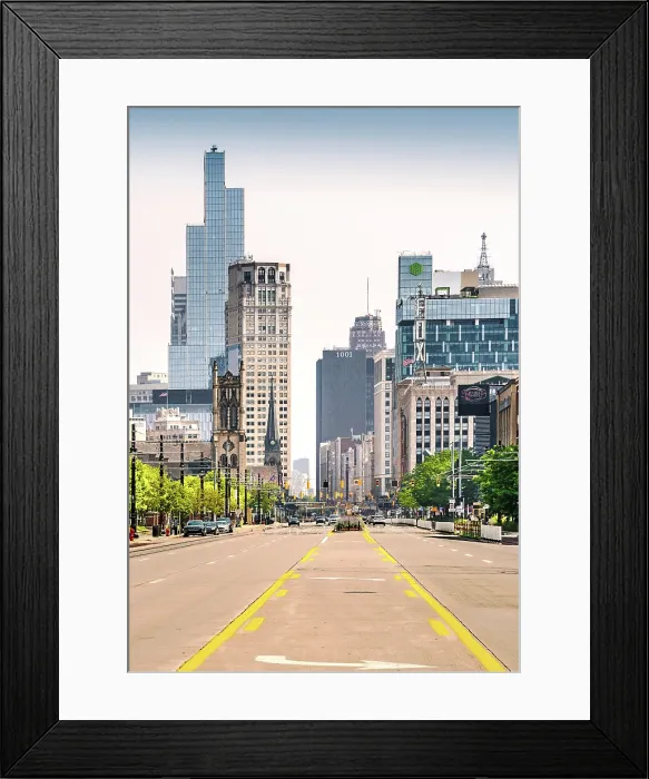 Framed Print : USA, Detroit, Michigan, Looking Down Woodward Avenue, Detroit's Main Street, New Hudson Building, Skyscraper Framed Print : USA, Detroit, Michigan, Looking Down Woodward Avenue, Detroit's Main Street, New Hudson Building, Skyscraper