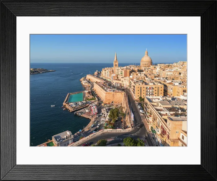 Framed Print : Skyline with Basilica of our Lady of Mount Carmel Dome and St.Pauls Anglican Cathedral Spire, Sunset Valletta, Malta Framed Print : Skyline with Basilica of our Lady of Mount Carmel Dome and St.Pauls Anglican Cathedral Spire, Sunset Valletta, Malta