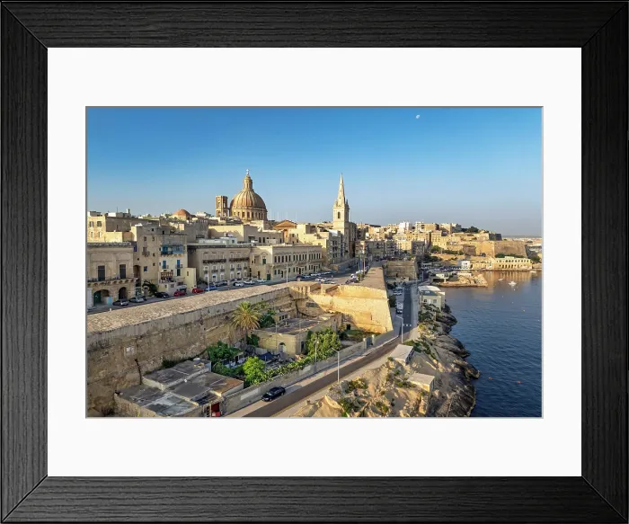 Framed Print : Skyline with Basilica of our Lady of Mount Carmel Dome and St.Pauls Anglican Cathedral Spire, Valletta, Malta Framed Print : Skyline with Basilica of our Lady of Mount Carmel Dome and St.Pauls Anglican Cathedral Spire, Valletta, Malta