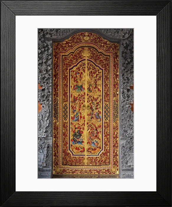 Framed Print : Decorated door in a temple in Ubud, Bali, Indonesia Framed Print : Decorated door in a temple in Ubud, Bali, Indonesia