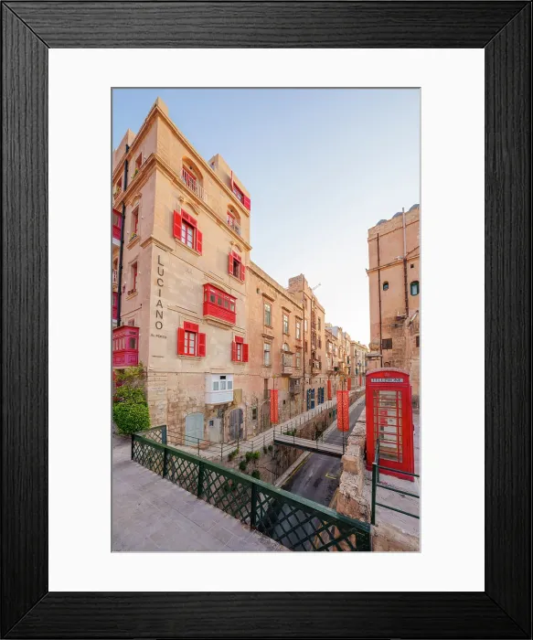 Framed Print : Typical Street Scene in the heart of Valletta, Red British Telphone Box, Valletta, Malta Framed Print : Typical Street Scene in the heart of Valletta, Red British Telphone Box, Valletta, Malta