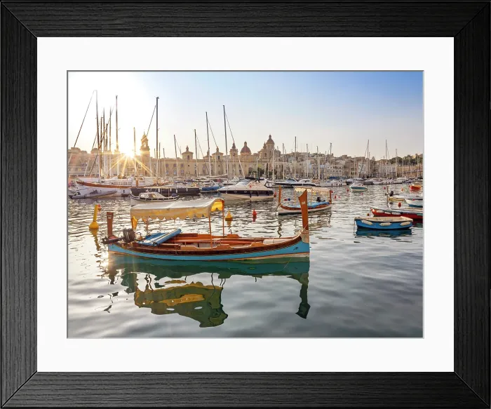 Framed Print : Senglea (L-Isla) - one of the Three Cities, Harbor and traditional water Taxi boat Senglea, Valletta, Malta Framed Print : Senglea (L-Isla) - one of the Three Cities, Harbor and traditional water Taxi boat Senglea, Valletta, Malta