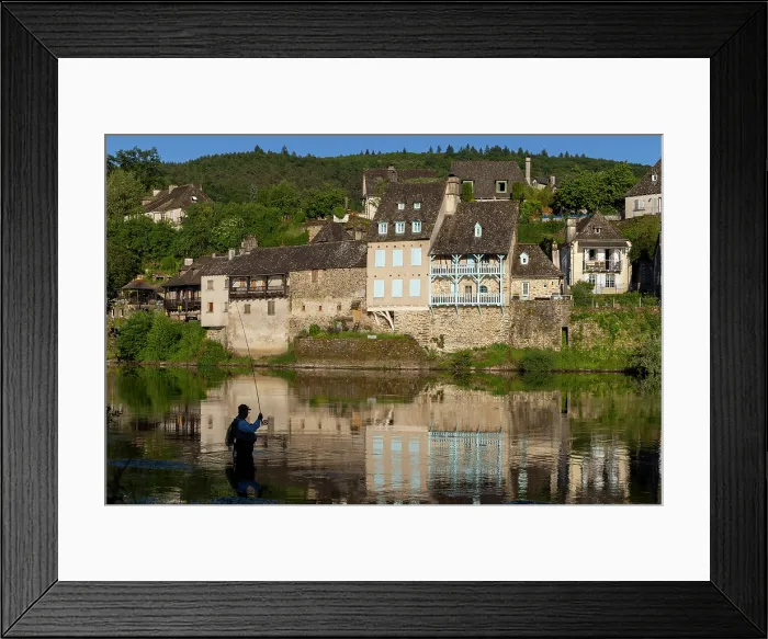 Framed Print : A fisherman fly fishing on the Dordogne river, Argentat, Correze, Nouvelle-Aquitaine, France