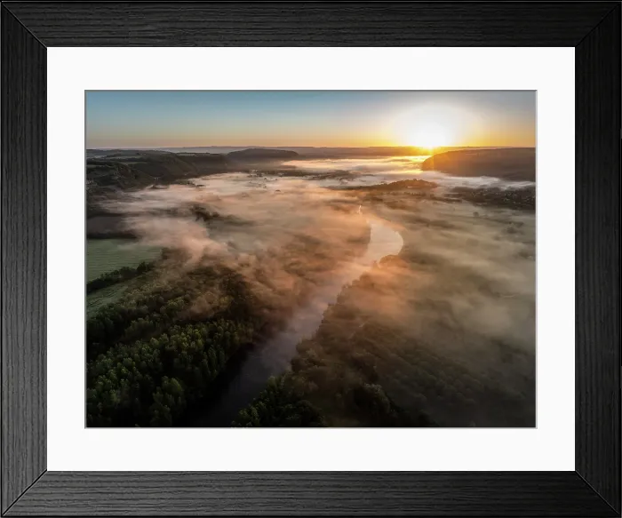 Framed Print : An aerial view of the Dordogne River, at dawn, Floirac, Lot, Occitanie, France