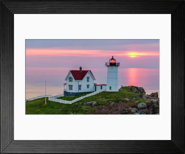 Framed Print : Spring sunrise at Nubble Lighthouse, York, Maine, USA