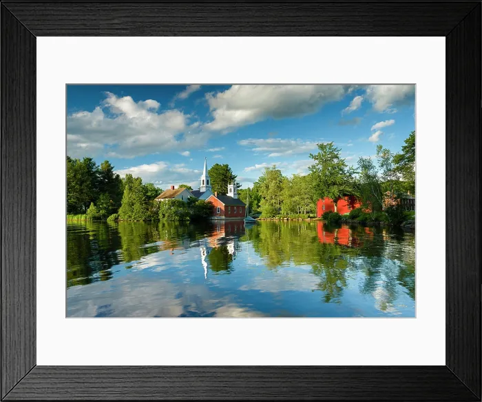 Framed Print : Town reflection in Harrisville Pond, Harrisville, New Hampshire, USA Framed Print : Town reflection in Harrisville Pond, Harrisville, New Hampshire, USA