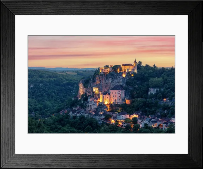 Framed Print : Rocamadour illuminated at sunset, Lot, Occitanie, France Framed Print : Rocamadour illuminated at sunset, Lot, Occitanie, France