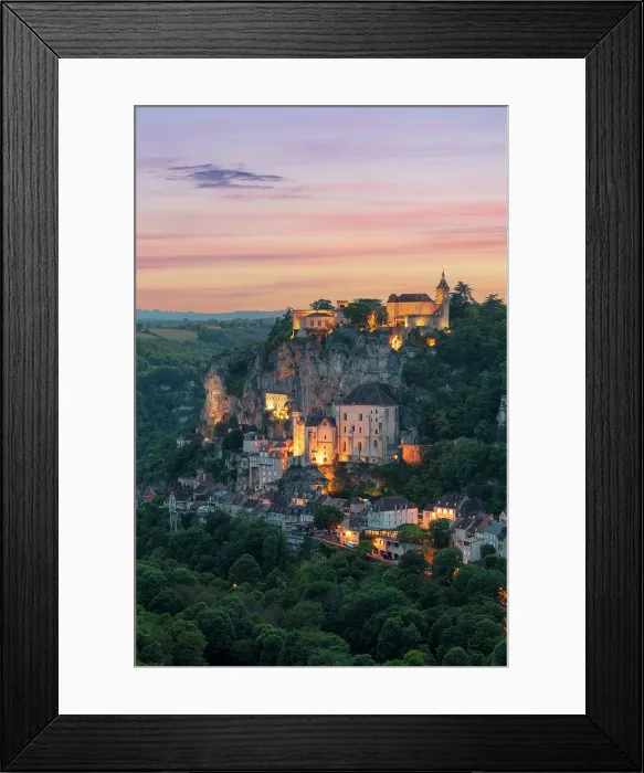 Framed Print : Rocamadour illuminated at sunset, Lot, Occitanie, France