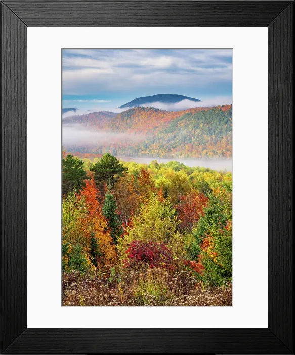 Framed Print : Fog at sunrise in autumn, Adirondack Mountains, New York, USA
