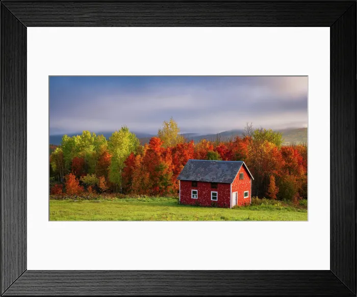 Framed Print : Shack at sunrise in autumn, Adirondack Mountains, New York, USA