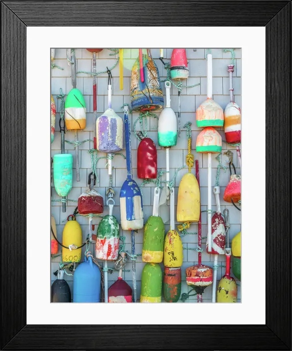 Framed Print : USA, Massachusetts, Cape Cod, Lower Cape, Orleans, Rock Harbor, Captain Cass Rock Harbor Seafood restaurant, decorated with lobster buoys Framed Print : USA, Massachusetts, Cape Cod, Lower Cape, Orleans, Rock Harbor, Captain Cass Rock Harbor Seafood restaurant, decorated with lobster buoys