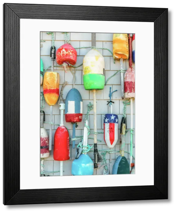 Framed Print : USA, Massachusetts, Cape Cod, Lower Cape, Orleans, Rock Harbor, Captain Cass Rock Harbor Seafood restaurant, decorated with lobster buoys Framed Print : USA, Massachusetts, Cape Cod, Lower Cape, Orleans, Rock Harbor, Captain Cass Rock Harbor Seafood restaurant, decorated with lobster buoys