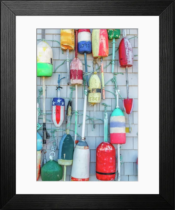 Framed Print : USA, Massachusetts, Cape Cod, Lower Cape, Orleans, Rock Harbor, Captain Cass Rock Harbor Seafood restaurant, decorated with lobster buoys Framed Print : USA, Massachusetts, Cape Cod, Lower Cape, Orleans, Rock Harbor, Captain Cass Rock Harbor Seafood restaurant, decorated with lobster buoys