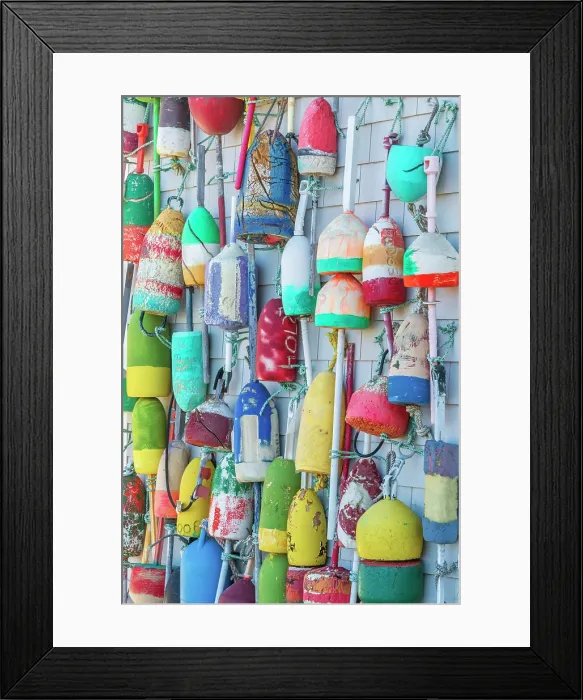 Framed Print : USA, Massachusetts, Cape Cod, Lower Cape, Orleans, Rock Harbor, Captain Cass Rock Harbor Seafood restaurant, decorated with lobster buoys Framed Print : USA, Massachusetts, Cape Cod, Lower Cape, Orleans, Rock Harbor, Captain Cass Rock Harbor Seafood restaurant, decorated with lobster buoys
