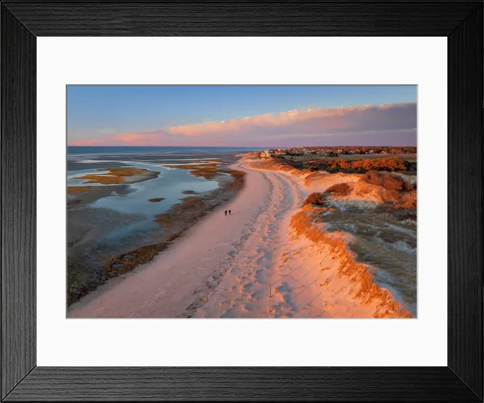 Framed Print : Aerial view of Chapin Beach with couple, Cape Cod, Dennis, Massachusetts, USA Framed Print : Aerial view of Chapin Beach with couple, Cape Cod, Dennis, Massachusetts, USA