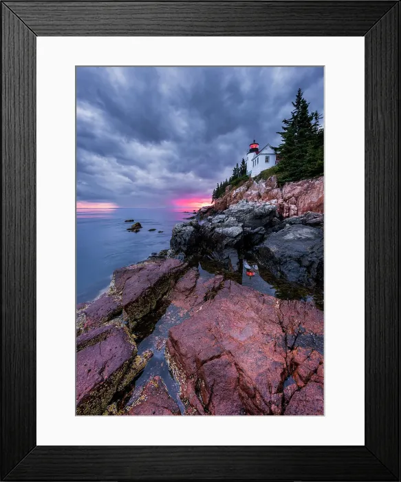 Framed Print : Moody sunset from Bass Harbor Lighthouse, Mount Desert Island, Maine, USA Framed Print : Moody sunset from Bass Harbor Lighthouse, Mount Desert Island, Maine, USA