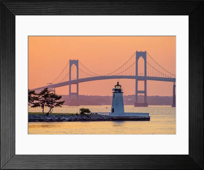 Framed Print : USA, Rhode Island, Newport, Narragansett Bay, Claiborne Pell Bridge or Newport Bridge, Goat Island Lighthouse Framed Print : USA, Rhode Island, Newport, Narragansett Bay, Claiborne Pell Bridge or Newport Bridge, Goat Island Lighthouse
