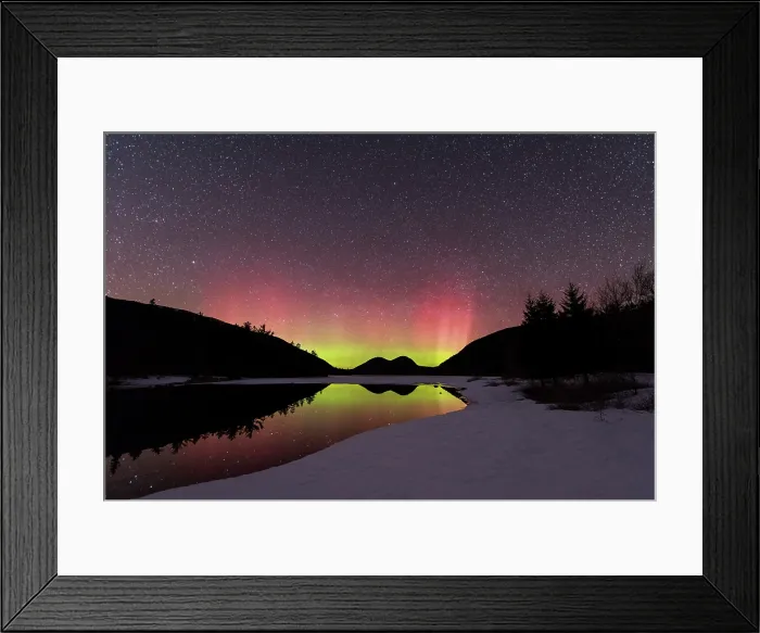 Framed Print : Winter aurora over Jordan Pond, Acadia National Park, Maine, USA Framed Print : Winter aurora over Jordan Pond, Acadia National Park, Maine, USA