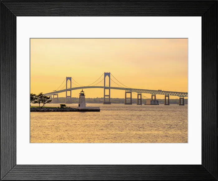 Framed Print : USA, Rhode Island, Newport, Narragansett Bay, Claiborne Pell Bridge or Newport Bridge, Goat Island Lighthouse Framed Print : USA, Rhode Island, Newport, Narragansett Bay, Claiborne Pell Bridge or Newport Bridge, Goat Island Lighthouse